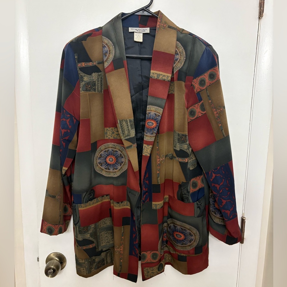 Vintage Kensington Square Patchwork Geometric Blazer Jacket 90s Made in USA L